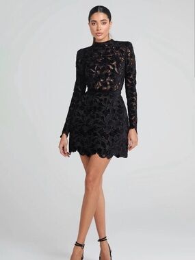 Nadine Merabi Black Lace Long-Sleeve Mini Dress